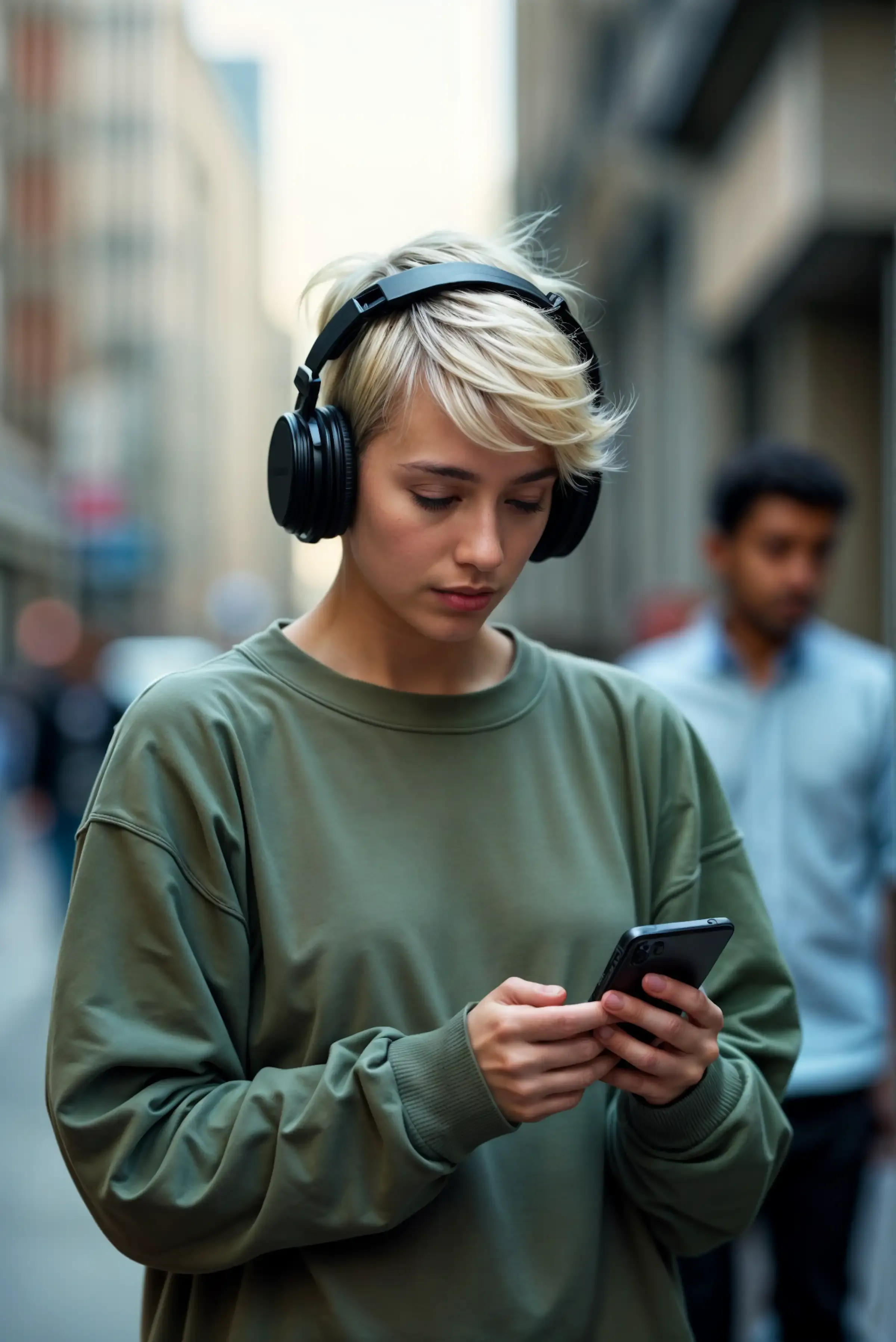 girl wearing headphones
